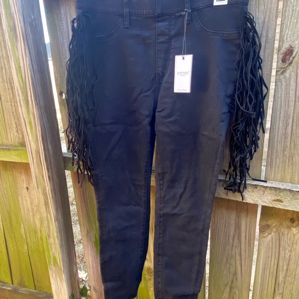 Judy Blue 13/31 Fringe Black Skinny Jeans
